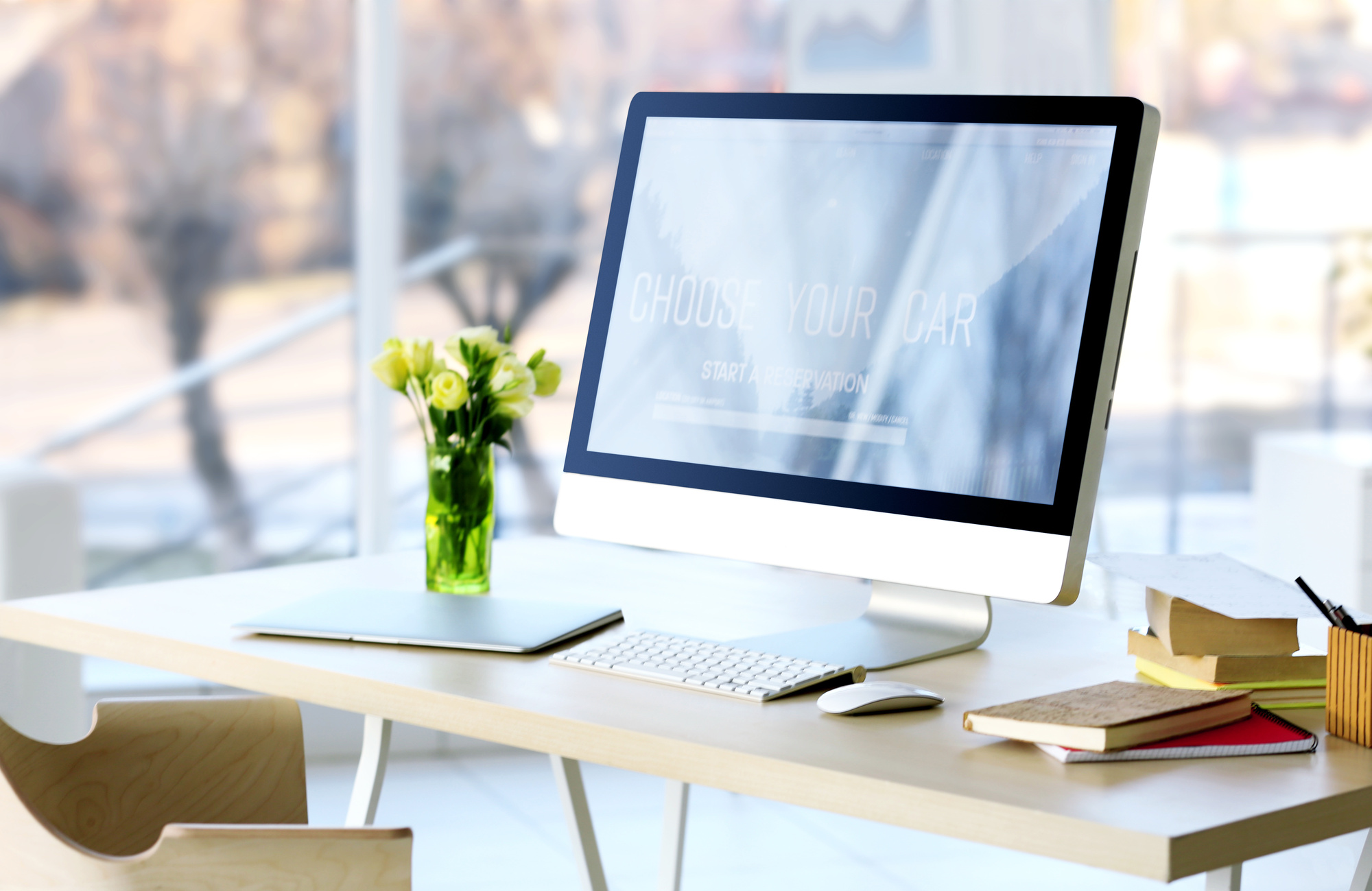 Workplace with computer on table in modern room